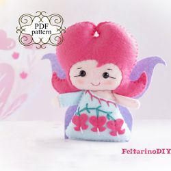 Felt doll pattern, Felt baby doll, Felt handmade doll, PDF felt pattern, Cute tiny fairy flower, Dicenter flower fairy