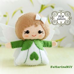 Felt doll pattern, Felt patterns, Fairy sewing pattern, PDF felt pattern, Cute tiny fairy flower, Snowdrop fairy