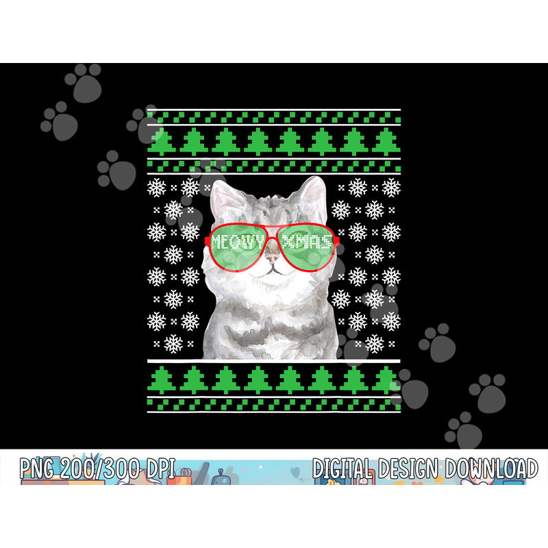 Cat with Sunglasses Meowy Ugly Christmas Sweater png, sublimation copy.jpg