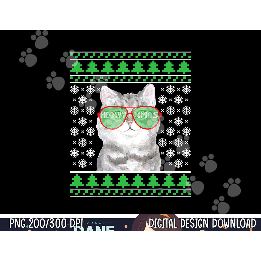Cat with  Sunglasses Meowy Ugly Christmas Sweater png, sublimation copy.jpg