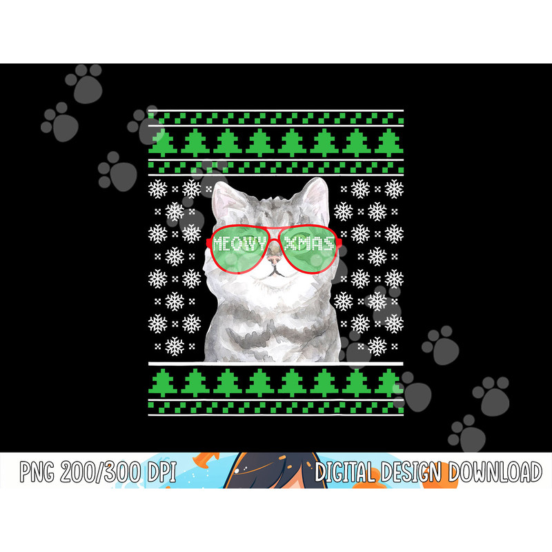 Cat with Sunglasses Meowy Ugly Christmas Sweater png, sublimation copy.jpg