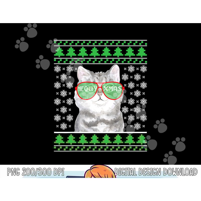 Cat with Sunglasses Meowy Ugly Christmas Sweater png, sublimation copy.jpg