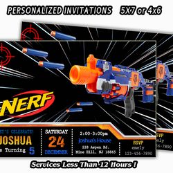 Nerf Invitations Birthday Party, Nerf Invitation, Birthday Party, Personalized Invitation