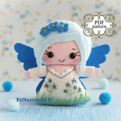 Felt doll pattern, Felt patterns, Fairy sewing pattern, PDF felt pattern, Cute tiny fairy flower, Forget-me-not