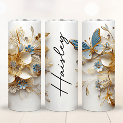 3D Gold Flower Tumbler Wrap Design - Floral Sublimation PNG - 3D sublimation designs, 3D tumbler wrap, gold flowers