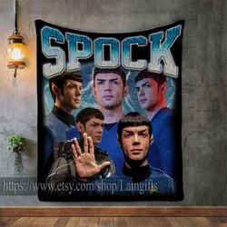 Spock Fleece Blanket, Spock Photo Blanket, Spock Ethan Peck Throw Blanket, Ethan Peck Blanket Collage, Spock Blanket Gif