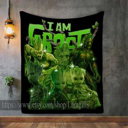 marvel groot fleece blanket, groot photo blanket, guardian of the galaxy groot throw blanket, mcu groot blanket collage,