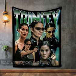 Trinity Fleece Blanket, Trinity Photo Blanket, Trinity Carrie-Anne Moss Throw Blanket, Carrie-Anne Moss Blanket Collage,