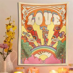 70s retro tapestry vintage love sun rainbow wall art printed plant flower psychedelic hippie wall living room bedroom ho