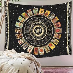 mandala tarot card tapestry wheel of the zodiac astrology chart the major arcana tarot sun and moon wall hanging home de