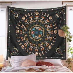 moon phase botanical tarot stars tablecloth wall hanging tapestry mandala astrology moon sun zodiac altar cloth witchcra