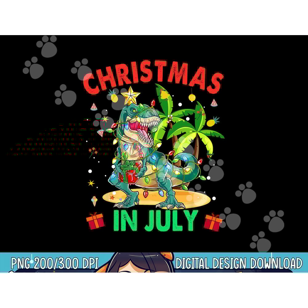 Christmas In July Dinosaur Xmas Tree T Rex Summer Vacation png, sublimation copy.jpg
