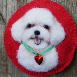 Bichon Frise Christmas ornament, wool needle felted ornament, pet ornament, dog lover gift