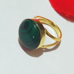Natural Malachite Ring Gemstone Ring Yellow Brass Jewellery,Gold Platting Ring,Handmade Ring  Anniversary Gift, for Her