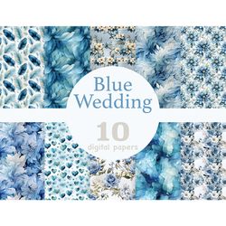 Blue Wedding Digital Papers | Marriage Pattern Set