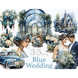 Blue Wedding Clipart Bundle | Marriage Illustration