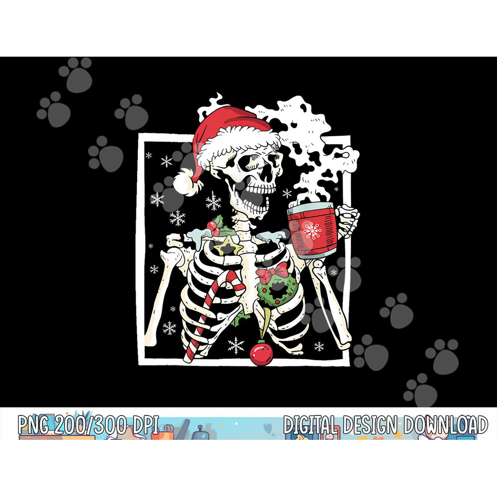 Christmas Skeleton With Smiling Skull Drinking Coffee Latte png, sublimation copy.jpg