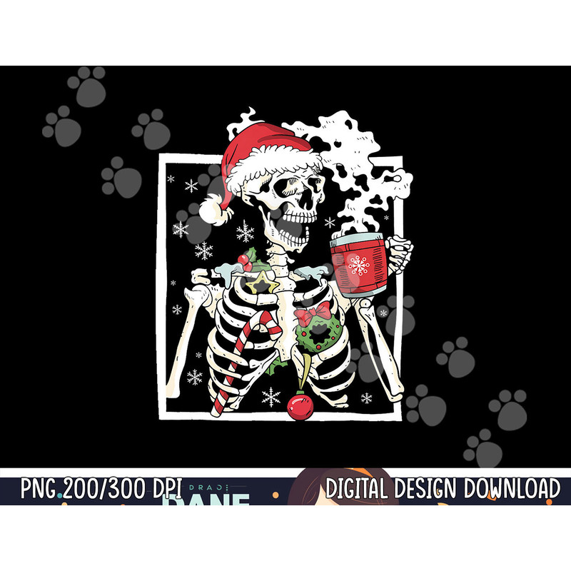Christmas Skeleton With Smiling Skull Drinking Coffee Latte png, sublimation copy.jpg