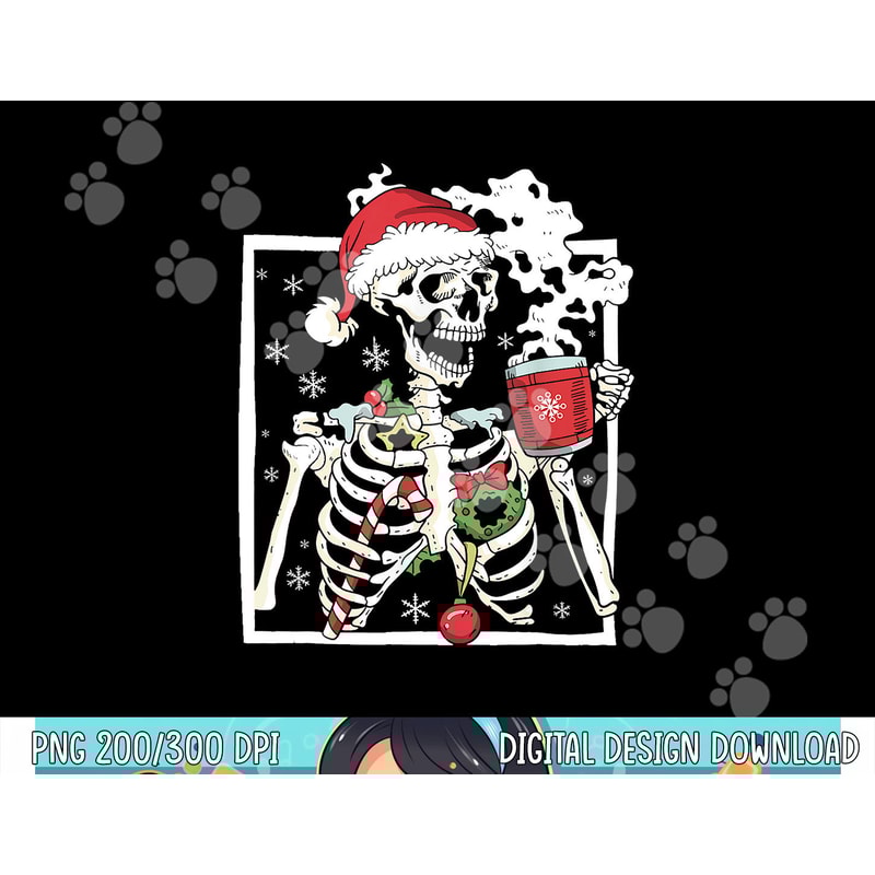 Christmas Skeleton With Smiling Skull Drinking Coffee Latte png, sublimation copy.jpg