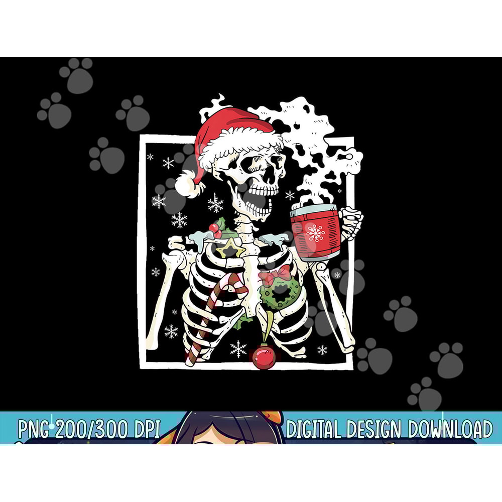 Christmas Skeleton With Smiling Skull Drinking Coffee Latte png, sublimation copy.jpg