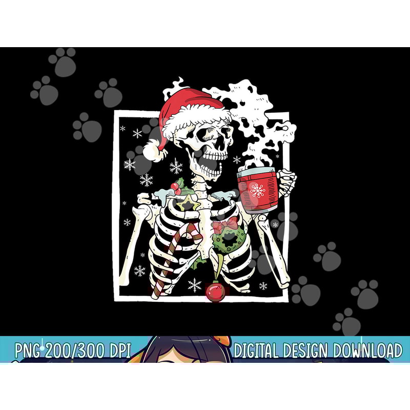 Christmas Skeleton With Smiling Skull Drinking Coffee Latte png, sublimation copy.jpg