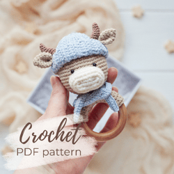 Bull in a Hat Baby Rattles Crochet Pattern - Newborn First Cow Soft Toy Instruction PDF - Easy Tutorial for Beginners