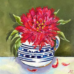 Oil painting with peonies Red peonies in ceramic jug Still life Wall decor Art gift ideas Impressionism art Flowers art