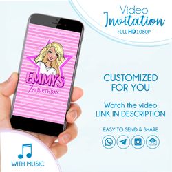 barbie birthday invitation animated, digital barbie video invite, personalized birthday invitation