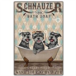 schnauzer & co. bath soap wash your schnauzer canvas poster print vintage retro dog breeds puppy wall art home bathroom
