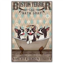 boston terrier & co. bath soap wash your boston terrier canvas poster print vintage retro wall art home bathroom decor g