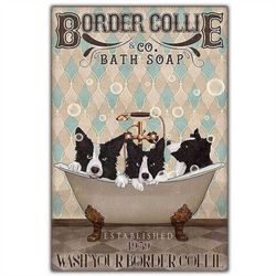 border collie & co. bath soap wash your border collie canvas poster print vintage retro wall art home bathroom decor gif
