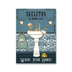 skeleton & sink co wash your hands canvas poster print vintage wall art decor home room bathroom decoration gift unframe