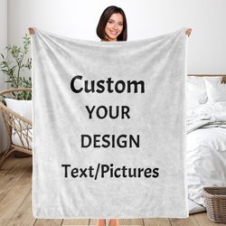 personalized photo micro fleece/pom pom fringe blanket custom name logo blanket for mother family pet gift picture memor