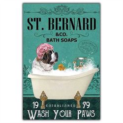 st. bernard & co. bath soaps wash your paws canvas poster print vintage retro wall art home bathroom decor mural decorat