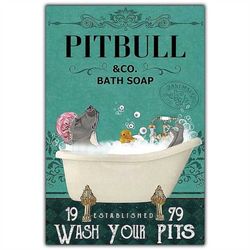 pitbull & co. bath soaps wash your paws canvas poster print vintage retro wall art home bathroom decor mural decoration