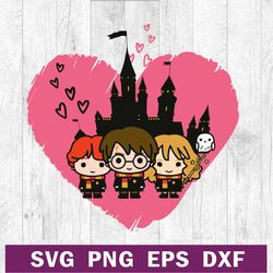harry potter friends heart svg png dxf eps, harry potter character chibi svg, harry potter cartoon svg cutting file