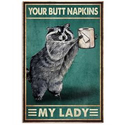 your butt napkins my lady raccoon vintage canvas poster print wall art home room bathroom decor wall art decoration inte