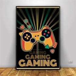 gaming canvas poster print, video game console controller gamepad vintage wall art home decor game room decoration gift