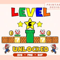 level 5 unlocked svg 5th birthday boy gamer, mario birthday png