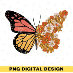 retro flower butterfly sublimation, butterfly png, flower png, sublimation designs, instant download, retro butterfly cl