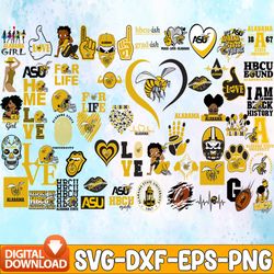 bundle 57 files alabama state university football team svg, alabama state university svg, hbcu team svg, mega bundle, de