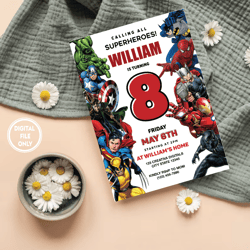personalized file superhero birthday invitation | avengers party editable birthday invite png only
