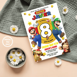personalized file mario birthday invitation | mario invite | super brothers boy invite birthday invite png only