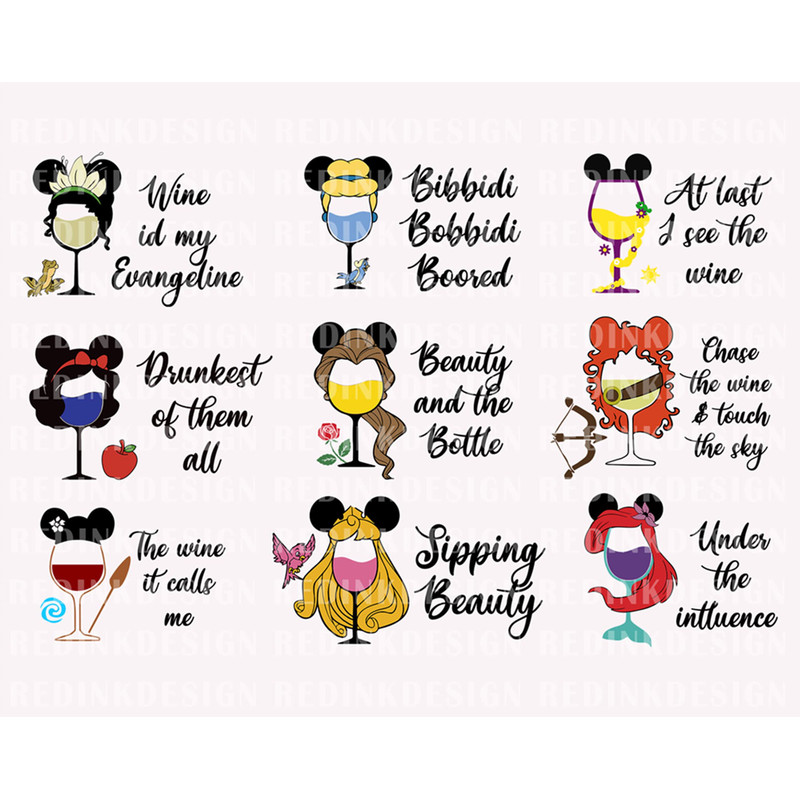 Princess Wine Glass SVG, Princess Drinking Svg, Princesses Svg, Princess Png, Vacay Mode Svg, Magical Kingdom Svg, Family Matching Shirt Svg - 1.jpg