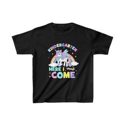 unicorn kindergarten here i come first day shirt, unicorn kindergarten shirt, here i come back to school shirt