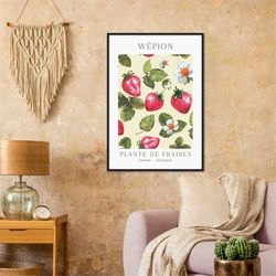 wpion plante de fraises belgium strawberries classic spanish italian french kitchen art vintage poster wall art, 4 sizes