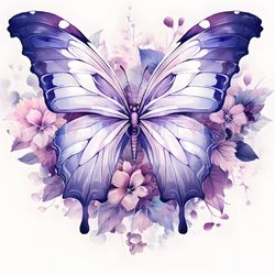 Lovely Butterfly with flowers Clipart Bundle - Purple - 12 High Quality JPGs - Digital Downloads - Commercial Use, Water