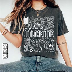 jung kook bts kpop doodle art shirt, vintage jung kook merch tee graphic tattoo album lyric sweatshirt, retro bts tour 2