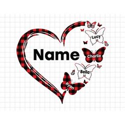 personalizable name red plaid heart butterflies svg, grandma svg, nana, mimi, gigi, mother's day svg, motherhood svg, m