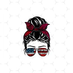 american mom bun design png, independence day png, mothers day png, sunglasses headband messy bun png, 4th of july png,